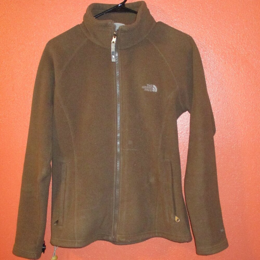 North Face Jacket Woman Medium Brown White Full Zip Camp Walk Fleece Jacket